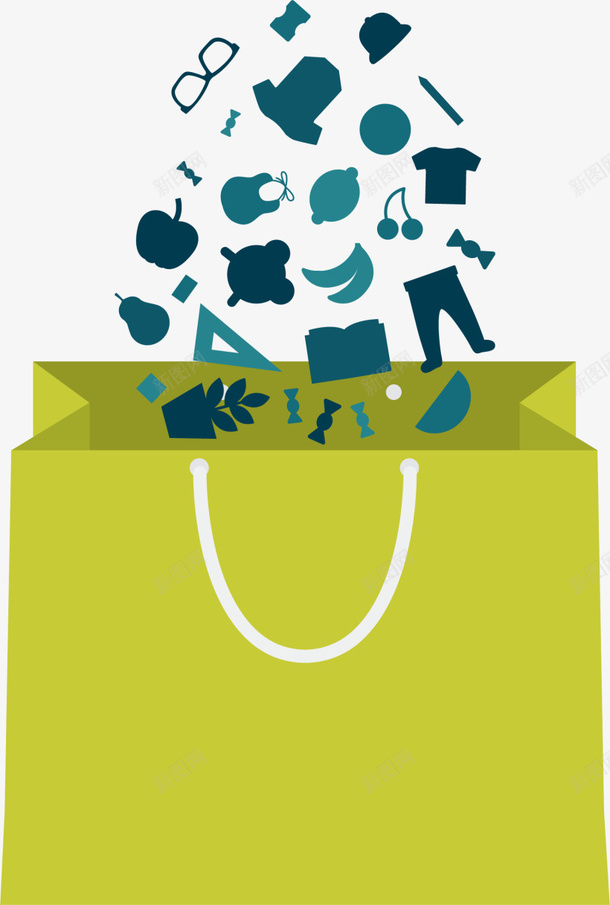 618购物节各式商品png免抠素材_新图网 https://ixintu.com 618购物节 买东西 各式商品 手提袋 绿色购物袋 网购