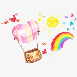 彩虹爱心卡通爱心热气球图高清图片