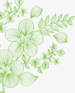 绿色线条花卉植物矢量图素材