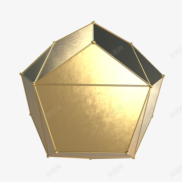 金色的多边形几何png免抠素材_新图网 https://ixintu.com 3D几何 创意 多边形 点线结构 立体 质地 质感 金属 金色