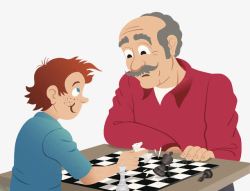 爷爷与小男孩下国际象棋素材