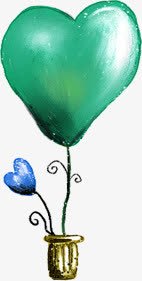 蓝绿色手绘爱心气球素材