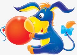 蓝色的驴子抱着气球的小毛驴高清图片
