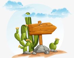 卡通沙漠仙人掌植物指示牌素矢量图素材