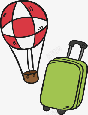 拉杆箱热气球旅游出行元素图标矢图标