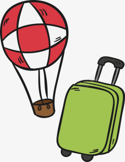 水彩景点拉杆箱热气球旅游出行元素图标矢高清图片