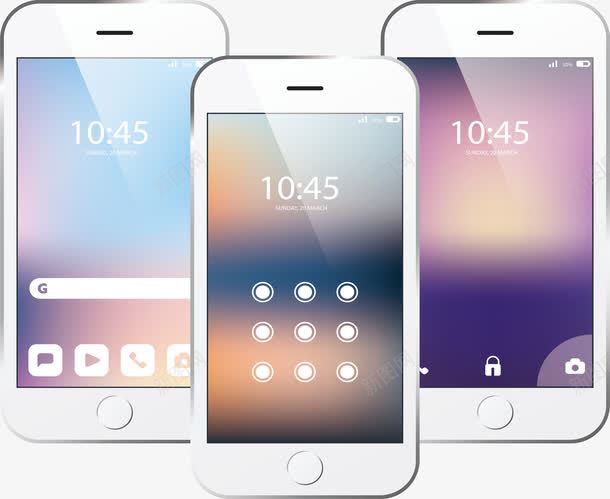 手机界面png免抠素材_新图网 https://ixintu.com app 手机模型 手机设计 渐变桌面 白色手机 矢量png