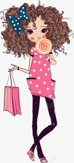 美女体恤印花手绘吃棒棒糖的女孩图标高清图片