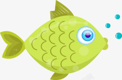 吐泡泡的小鱼手绘卡通绿色吐泡泡小鱼高清图片