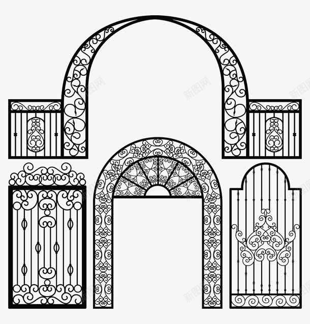 手绘黑色铁拱门png免抠素材_新图网 https://ixintu.com 建筑门窗 手绘 手绘拱门 拱门 欧式花纹 铁拱门 铁艺 黑色