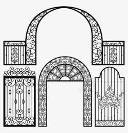 花纹拱门手绘黑色铁拱门高清图片
