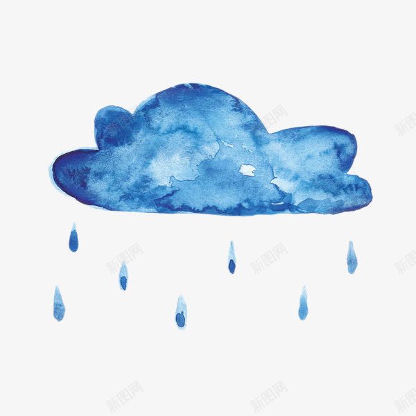 水彩手绘蓝色雨云png免抠素材_新图网 https://ixintu.com 下雨 卡通雨点 手绘 水彩 蓝色 雨云 雨水 雨滴
