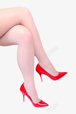 红色女性大粗腿穿着的包头高跟鞋素材