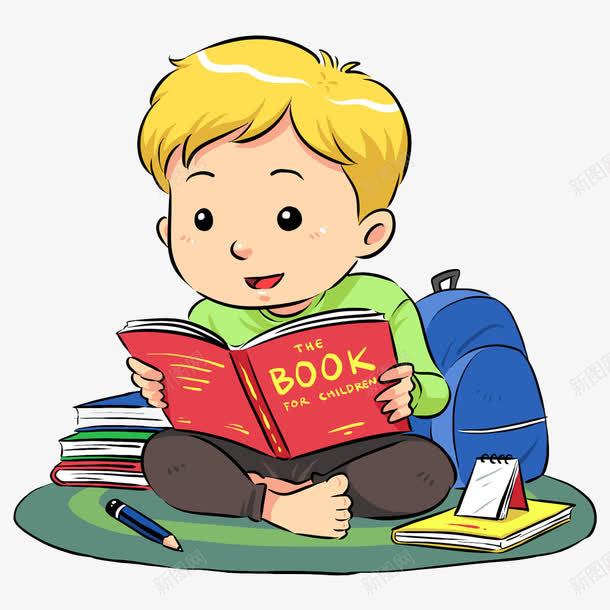 看书的男孩png免抠素材_新图网 https://ixintu.com 上学 书包 书本 卡通 可爱 学习 学习用品 手绘 男孩 看书 认真学习 金发男孩