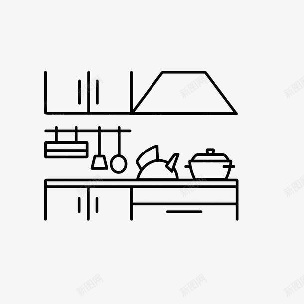 厨房简笔画png免抠素材_新图网 https://ixintu.com 创意橱柜 厨具 厨房简笔画 橱柜 线稿 锅铲 黑色线条