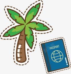 出行护照椰子树护照旅游常备物品小图标I高清图片