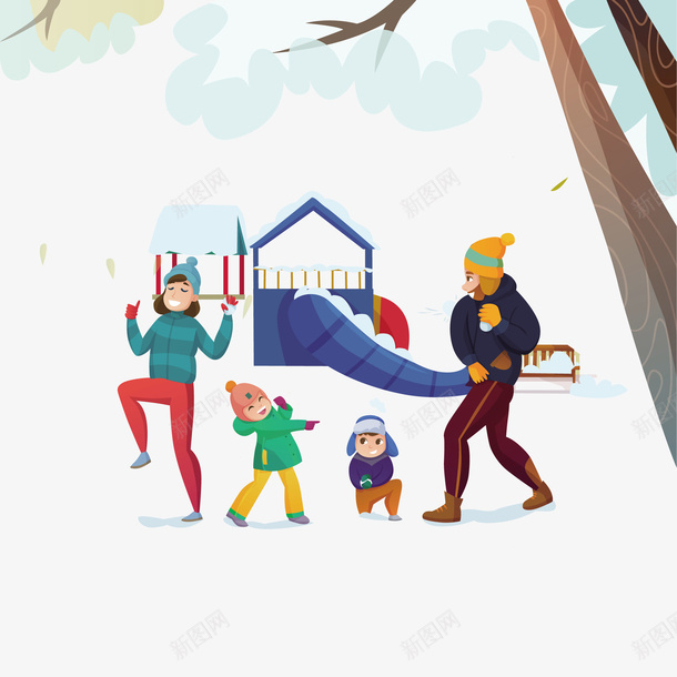 雪地里玩耍的一家人png免抠素材_新图网 https://ixintu.com 一家人 玩雪 矢量一家人 矢量雪地 雪地 雪地PNG