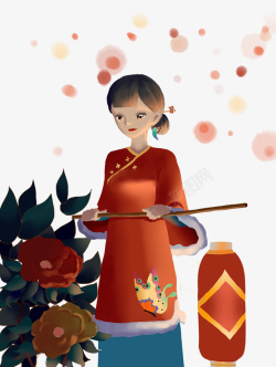 古装女性传统节日手绘中国风中元节元素高清图片