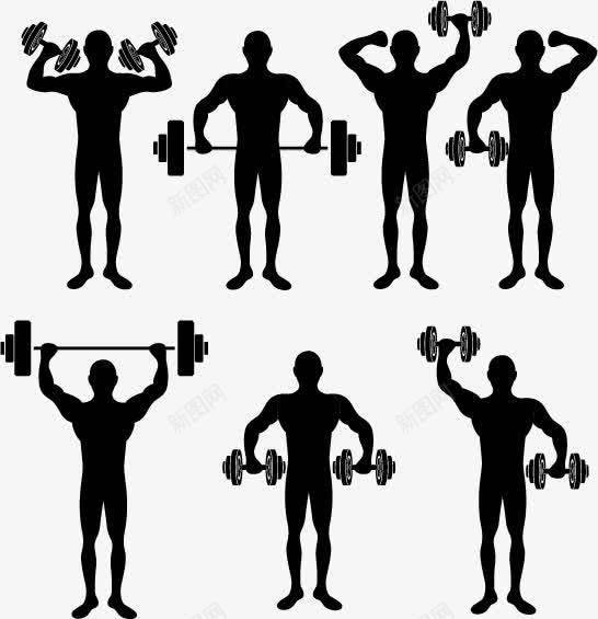 锻炼的男性剪影png免抠素材_新图网 https://ixintu.com 举重 人物剪影 健身 哑铃 强壮 杠铃 锻炼