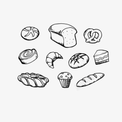 餐饮面食黑色线条面包麻花蛋糕矢量图高清图片