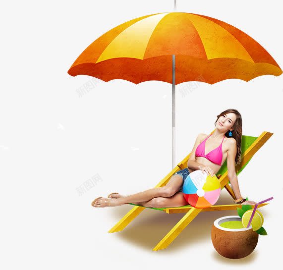 沙滩椅上的美女png免抠素材_新图网 https://ixintu.com 人物 伞 太阳伞 欧美人物 欧美美女 美女
