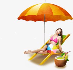 打着伞的美女沙滩椅上的美女高清图片