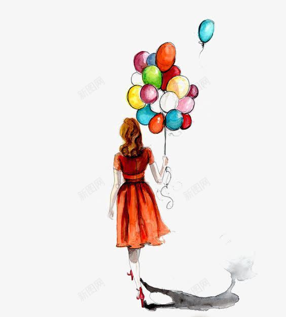 水彩气球png免抠素材_新图网 https://ixintu.com 创意 彩色气球 时尚女模特 欧美女生 水彩女生 街拍女生