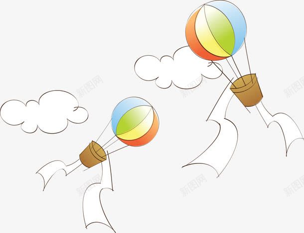 手绘热气球png免抠素材_新图网 https://ixintu.com 卡通热气球 漂浮热气球 热气球 白云