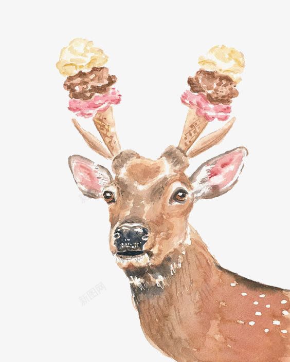 创意小鹿png免抠素材_新图网 https://ixintu.com 冰淇淋 动物 手绘小鹿 水彩