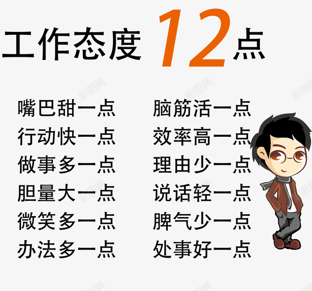 工作态度标语png免抠素材_新图网 https://ixintu.com 会议室标语 公室标语 励志标语 卡通人 工作态度 手绘人 楼道标语 车间标语