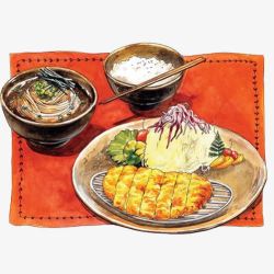 红色米饭快餐手绘画片高清图片