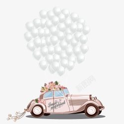 卡通白色气球婚车素材