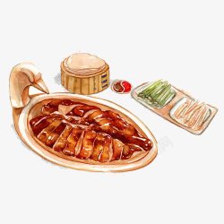 卷烤鸭北京老烤鸭手绘画片高清图片