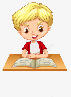 站在课桌前课桌前看书的男孩高清图片