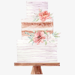 庆典蛋糕手绘水彩粉色蛋糕高清图片
