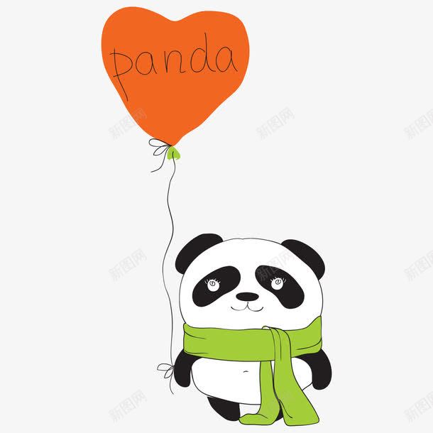 抓着的爱心气球的熊猫png免抠素材_新图网 https://ixintu.com 动漫 动物 卡通 可爱 国宝 大熊猫 手绘 插画 爱心气球 绿色围巾