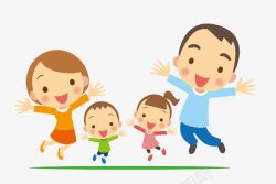 小孩开心的跳跃幸福的一家人高清图片