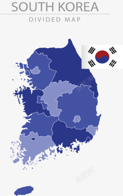 中韩国地图韩国国旗蓝色地图矢量图高清图片