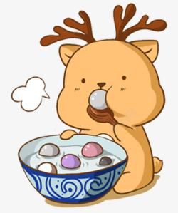 彩色汤圆卡通动物鹿吃糯米团子高清图片