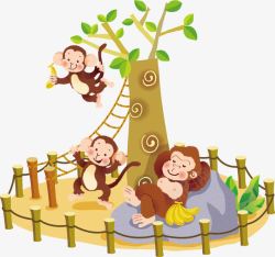 猴群卡通动物园动物猴子高清图片