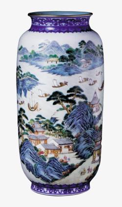 山水画瓷瓶中国风山水画精美瓷瓶高清图片