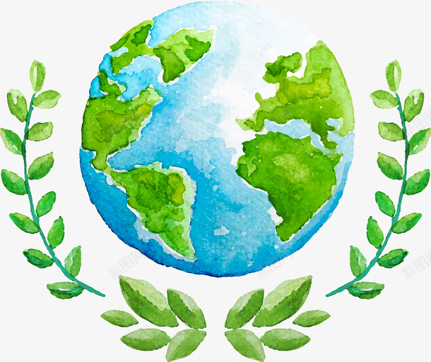清新手绘水彩地球png免抠素材_新图网 https://ixintu.com 世界母亲 地球日 手绘 水彩 清新 矢量图案 绿色植物