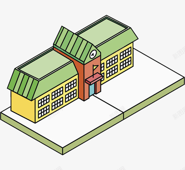 学校大楼png免抠素材_新图网 https://ixintu.com 国旗 大楼 大钟 学习 学生 建筑物 教育 校门