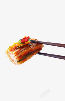 筷子夹起的泡面筷子夹起来的辣泡菜高清图片