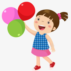 小女孩玩木马小女孩玩气球插画矢量图高清图片