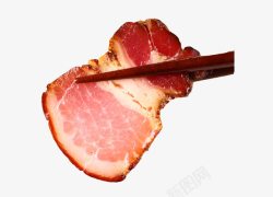 筷子夹烧猪肉一片腊肉高清图片