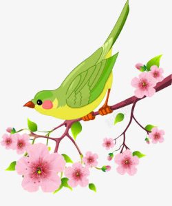 树上小鸟樱花树上的小鸟卡通高清图片
