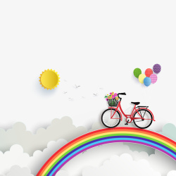 彩虹上的单车矢量图素材