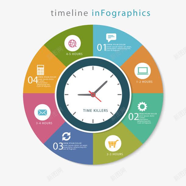 丰富多彩的时间轴图表的一个时钟png免抠素材_新图网 https://ixintu.com 图 图形 图表 图表模板 定时器 时钟 时间 模板 色彩鲜艳