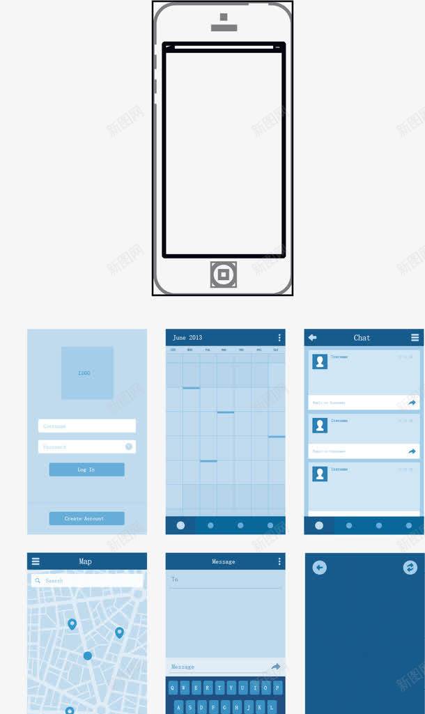 iPhone线框图png免抠素材_新图网 https://ixintu.com iPhone 手机 操作界面 线框图 通讯工具